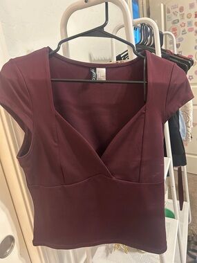 H&M Burgundy Cap Sleeve Wrap Top